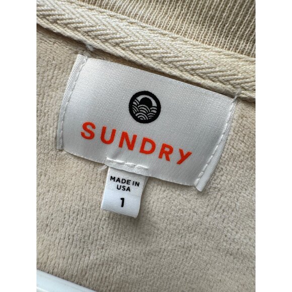 Sundry Velour Long Sleeve Pullover Size 1 Side Zipper Ivory NWOT Medium - Picture 3 of 8